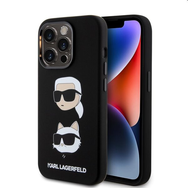Puzdro Karl Lagerfeld Liquid Silicone Karl and Choupette Heads pre Apple iPhone 15 Pro Max, čierne