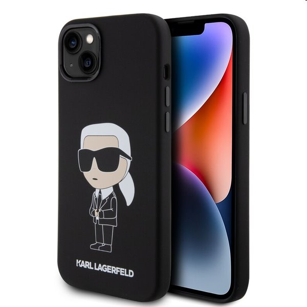 Zadný kryt Karl Lagerfeld Liquid Silicone Ikonik NFT pre Apple iPhone 15, čierne