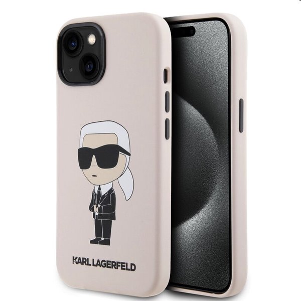 Zadný kryt Karl Lagerfeld Liquid Silicone Ikonik NFT pre Apple iPhone 15, ružová