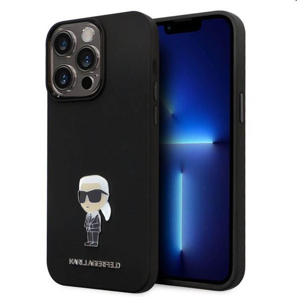 Zadný kryt Karl Lagerfeld Liquid Silicone Metal Ikonik pre Apple iPhone 15 Pro Max, čierne