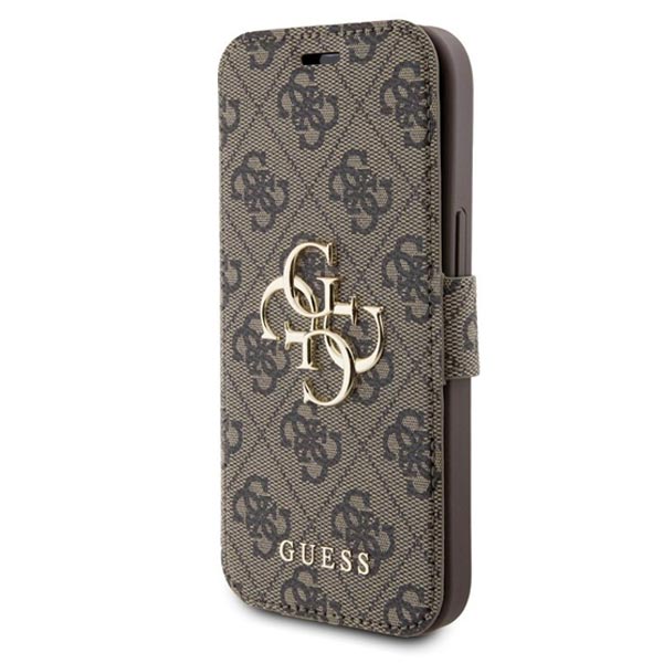 Knižkové puzdro Guess PU Leather 4G Metal Logo pre iPhone 15, hnedá