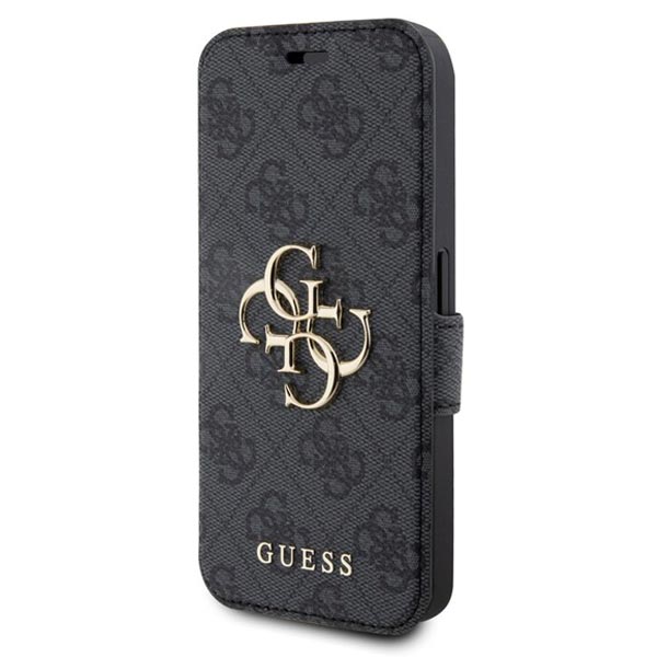 Knižkové puzdro Guess PU Leather 4G Metal Logo pre iPhone 15, šedá