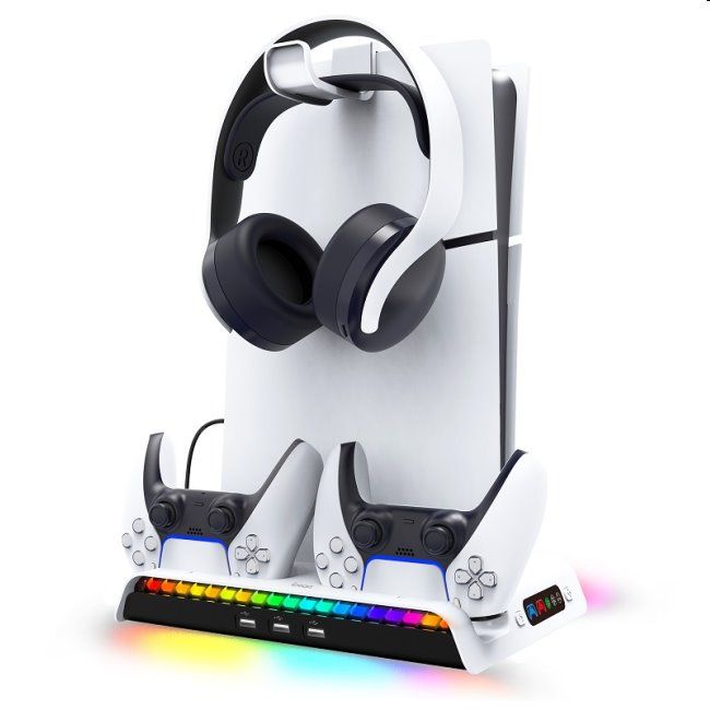 iPega PlayStation 5 Slim, Dualsense, Pulse 3D RGB dock w cooling, white PG-P5S006
