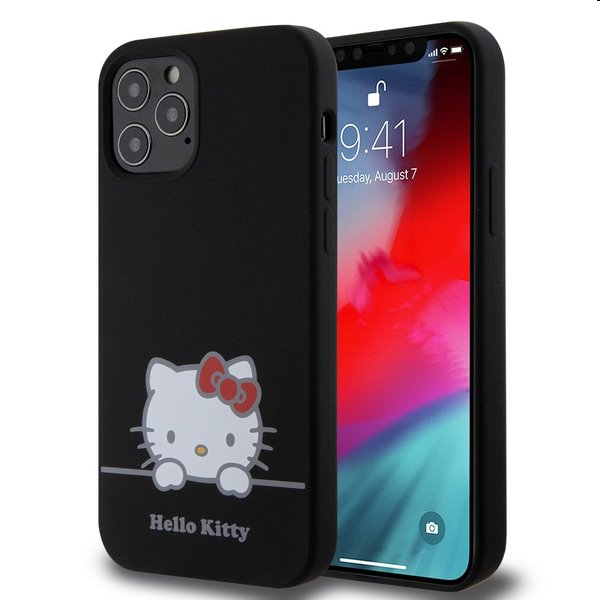 Zadný kryt Hello Kitty Liquid Silicone Daydreaming Logo pre Apple iPhone 12/12 Pro, čierne