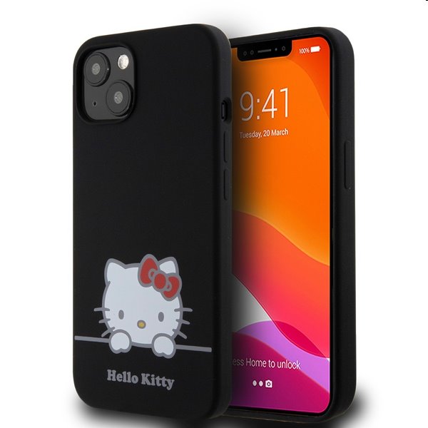 Zadný kryt Hello Kitty Liquid Silicone Daydreaming Logo pre Apple iPhone 13, čierne