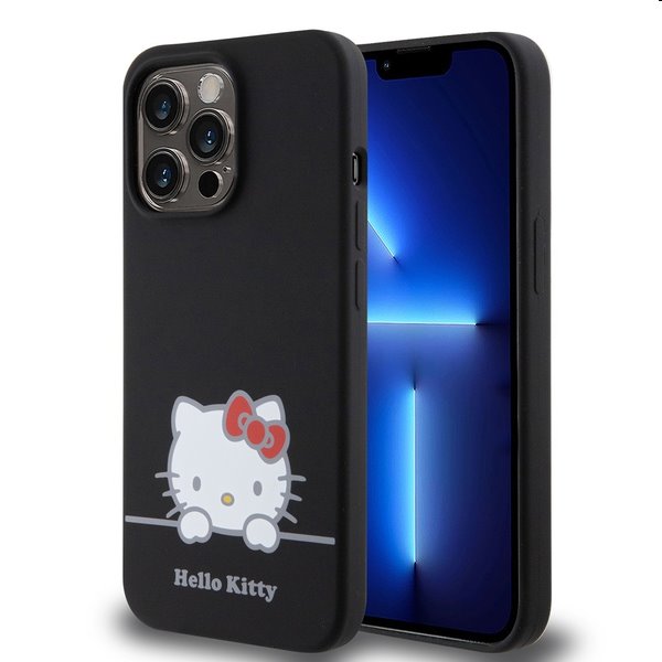 Zadný kryt Hello Kitty Liquid Silicone Daydreaming Logo pre Apple iPhone 13 Pro, čierna