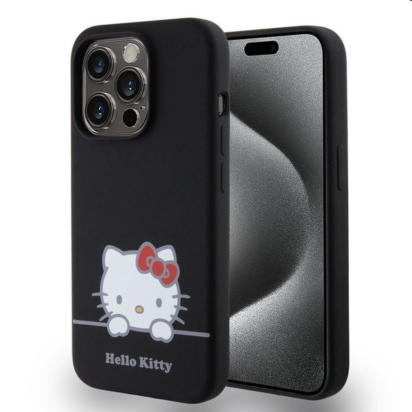 Zadný kryt Hello Kitty Liquid Silicone Daydreaming Logo pre Apple iPhone 15 Pro Max, čierne