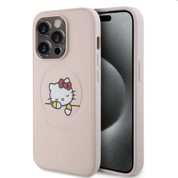 E-shop Zadný kryt Hello Kitty PU Kitty Asleep Logo MagSafe pre Apple iPhone 15 Pro, ružová 57983116924