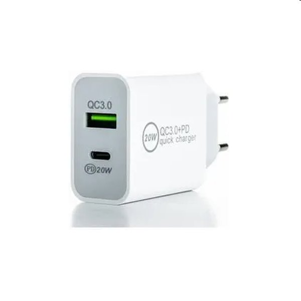 E-shop ER POWER Sieťová nabíjačka s USB-CUSB-A, PD, QC, 20 W, biela ERPW20PD2WH