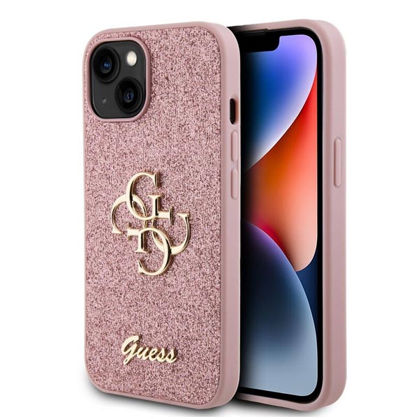 Zadný Kryt Guess PU Fixed Glitter 4G Metal Logo pre iPhone 13, ružová