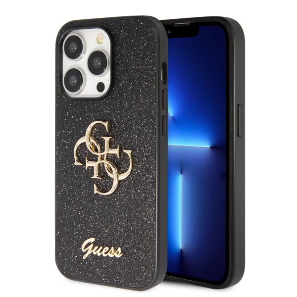 Zadný Kryt Guess PU Fixed Glitter 4G Metal Logo pre iPhone 15 Pro Max, čierna