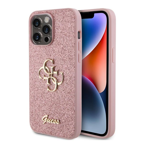 Zadný Kryt Guess PU Fixed Glitter 4G Metal Logo pre iPhone 15 Pro Max, ružová