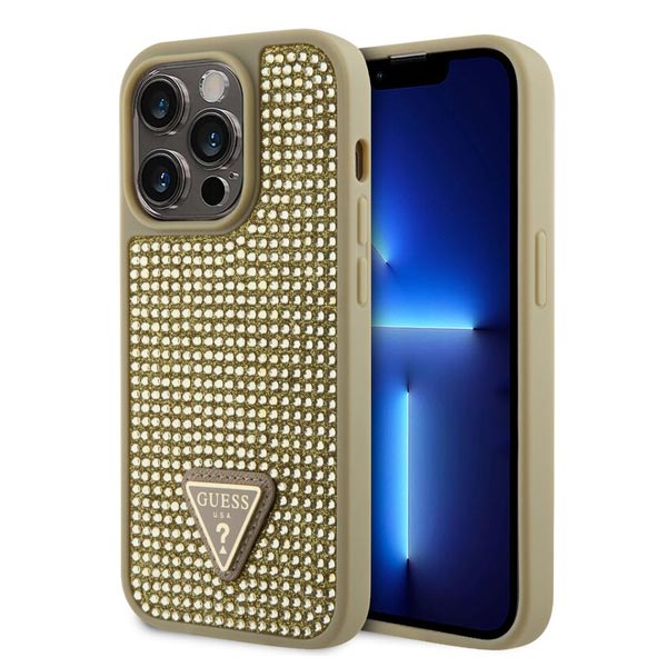 Zadný kryt Guess Rhinestones Triangle Metal Logo pre iPhone 15 Pro Max, zlatá 57983116686