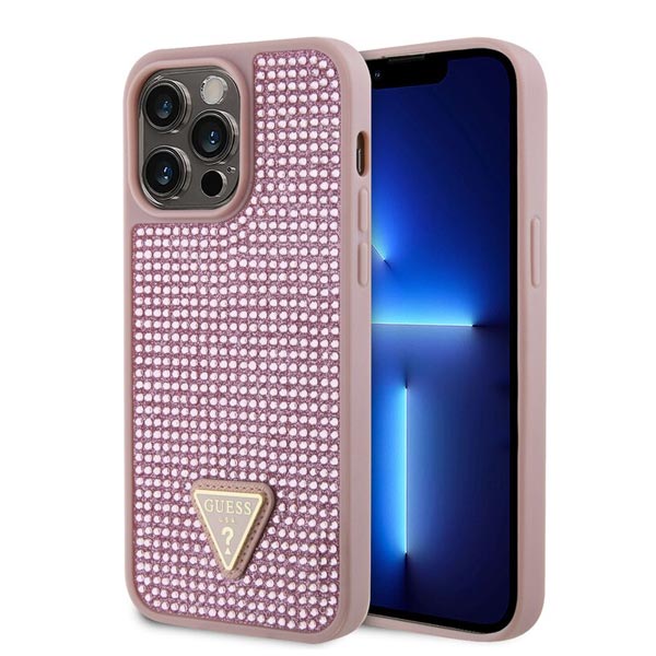 Zadný kryt Guess Rhinestones Triangle Metal Logo pre iPhone 15 Pro, ružová 57983116688