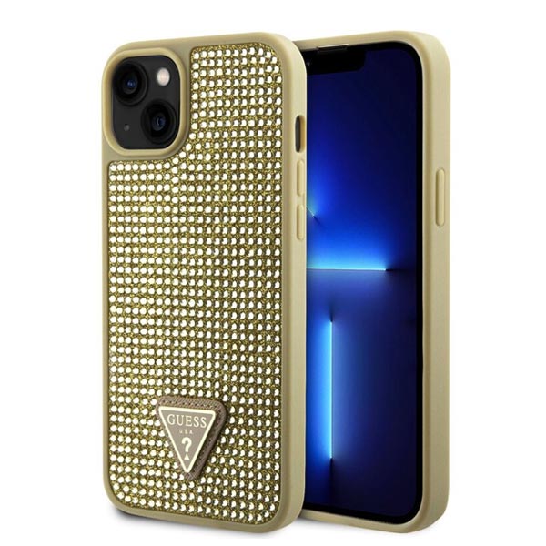 Zadný kryt Guess Rhinestones Triangle Metal Logo pre iPhone 15, zlatá 57983116684