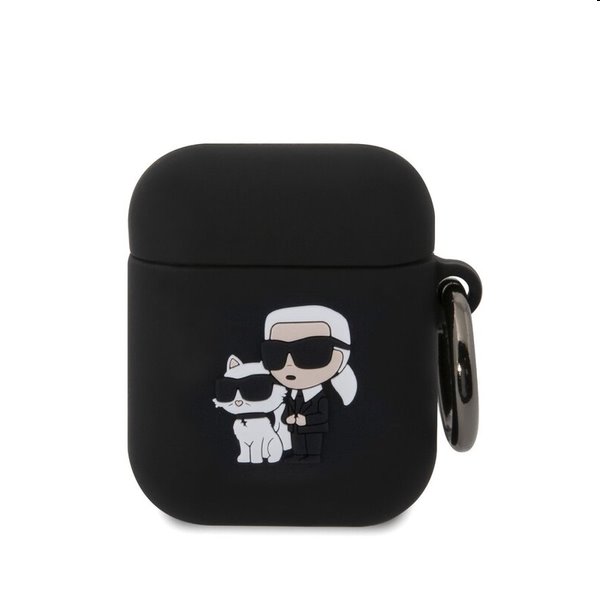 Karl Lagerfeld 3D Logo NFT Karl and Choupette silikónový obal pre Apple AirPods 1/2, čierny