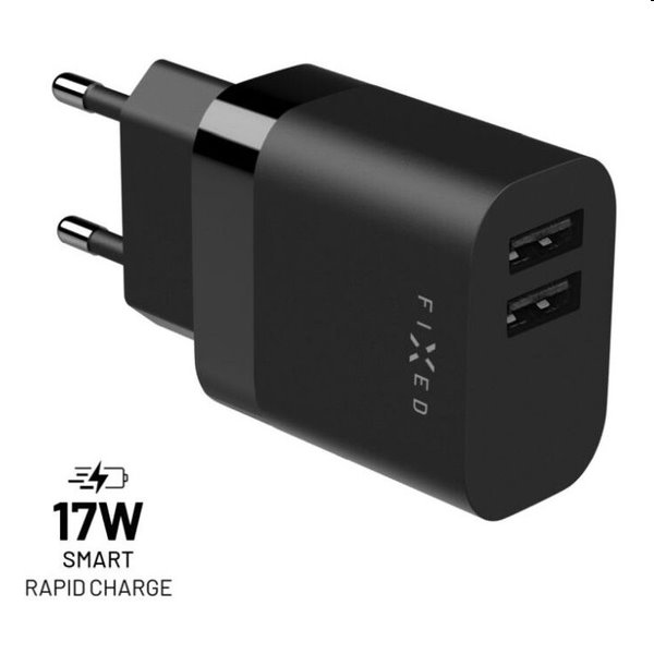 E-shop FIXED Sieťová nabíjačka Smart Rapid Charge s 2 x USB, 17 W, čierna FIXC17N-2U-BK