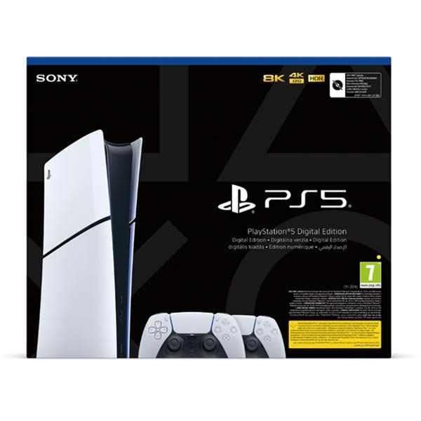 PlayStation 5 Digital (Model Slim) + PlayStation 5 DualSense Wireless Controller, black & white