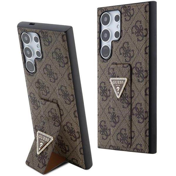 Zadný kryt Guess Grip Stand 4G Strass Triangle pre Samsung Galaxy S24 Ultra, hnedá