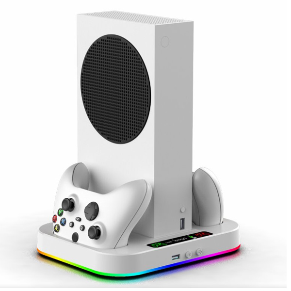 iPega XBS012S multifunkčný nabíjací RGB stojan s chladením pre Xbox Series S, 2 ks baterií