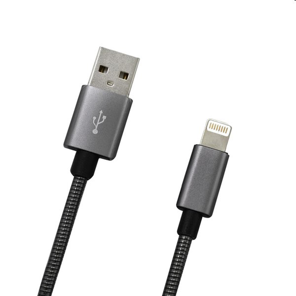 MobilNET Dátový a nabíjací kábel USB/Lightning, 2A, 1m, sivý