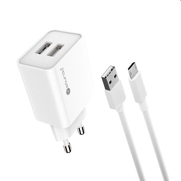 Sturdo Sieťová nabíjačka 3A, PD, 20W, USB QC + nabíjací kábel USB/microUSB, biela