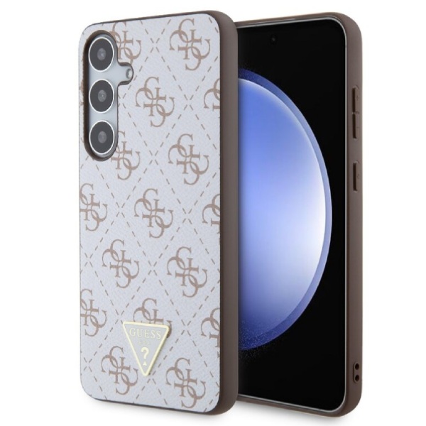 Zadný kryt Guess PU Leather 4G Triangle Metal Logo pre Samsung Galaxy S24 Plus, biely