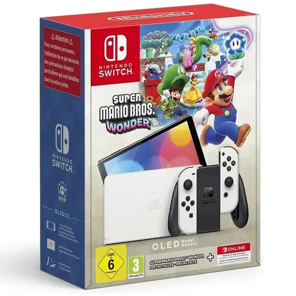 Nintendo Switch (OLED Model), white + Super Mario Bros Wonder + 12 mesačné predplatné na NSO