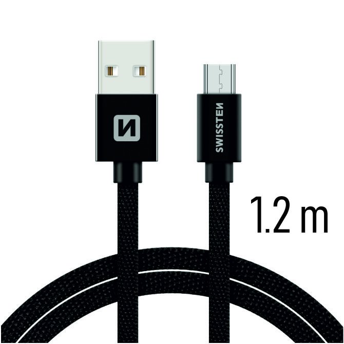 Swissten Data Cable Textile USB / Micro USB 1.2 m, black, použitý, záruka 12 mesiacov Swissten Data Cable Textile USB / Micro USB 1.2 m, black, použitý, záruka 12 mesiacov