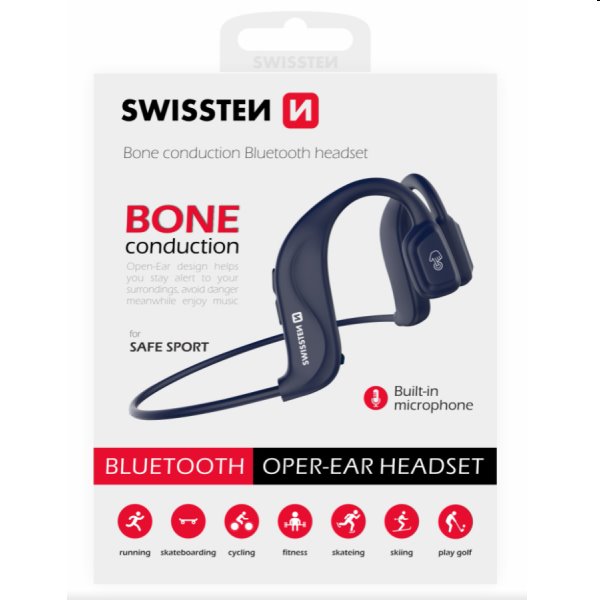Swissten Bluetooth Earbuds bone conduction, blue - OPENBOX (Rozbalený tovar s plnou zárukou)