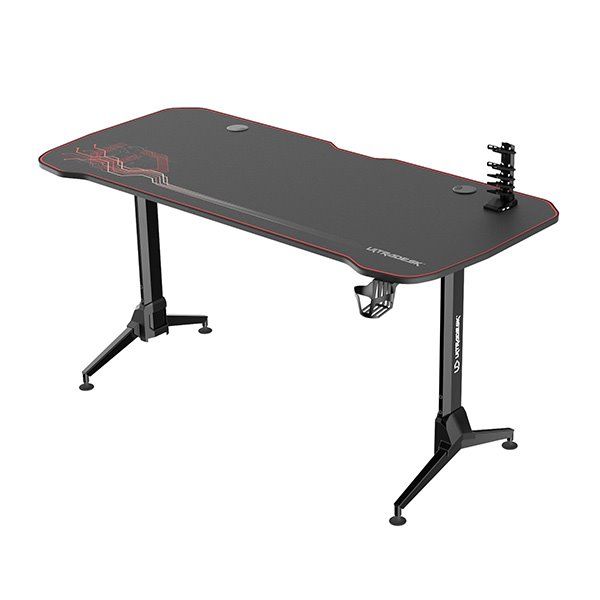 ULTRADESK Herný stôl GRAND RED, 160x75 cm, 70-80 cm, 3 úrovne výšky, s XXL podložkou pod myš, držiak slúchadiel UDESK-GD-RD