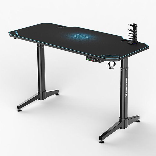ULTRADESK Herný stôl LEVEL BLUE, 140x66cm, 72-124cm, elektricky nastaviteľná výška, s XXL podložkou pod myš UDESK-LVA-BL