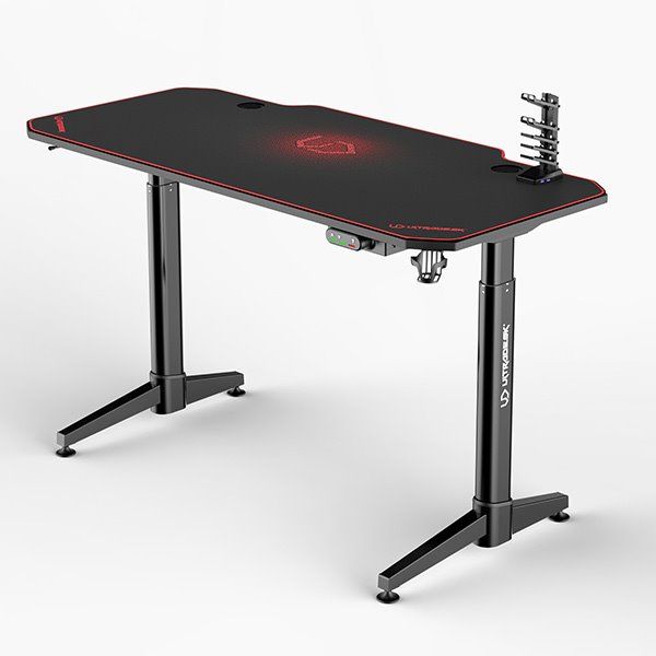 ULTRADESK Herný stôl LEVEL RED, 140x66cm, 72-124cm, elektricky nastaviteľná výška, s XXL podložkou pod myš UDESK-LVA-RB