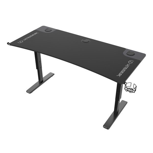 ULTRADESK Herný stôl Ultradesk CRUISER BLACK, 160x70 cm, 66-82 cm, držiak slúchadiel, 3 otvory pre káble, výškovo nastav UDESK-CR-BK