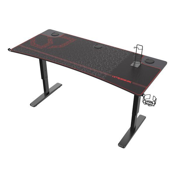 ULTRADESK Herný stôl Ultradesk CRUISER RED, 160x70 cm, 66-82 cm, držiak slúchadiel, 3 otvory pre káble, výškovo nastavit UDESK-CR-RD