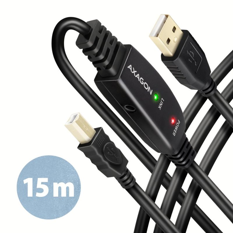 AXAGON ADR-215B, USB 2.0 A-M -> B-M aktivní propojovací repeater kabel, 15m ADR-215B