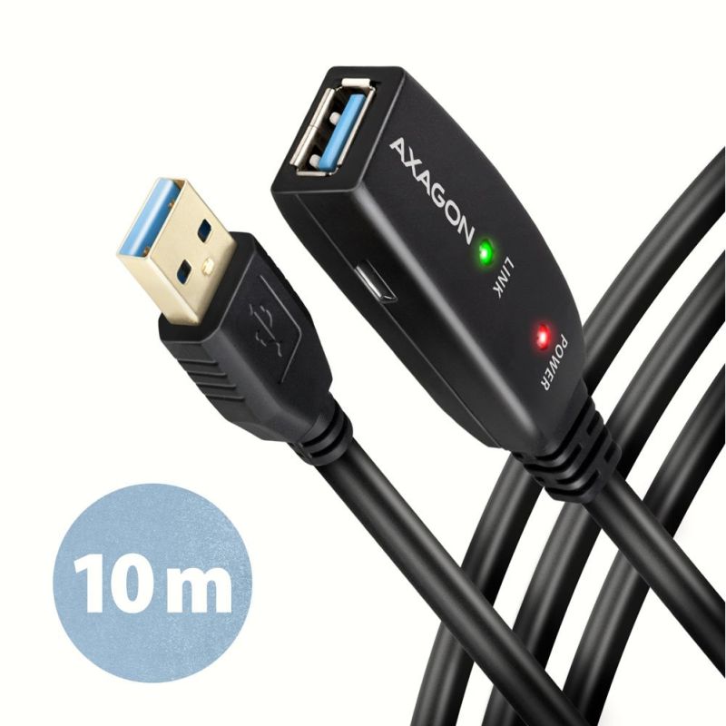AXAGON ADR-310, USB 3.2 Gen 1 A-M -> A-F aktívny predlžovací repeater kábel, 10m ADR-310
