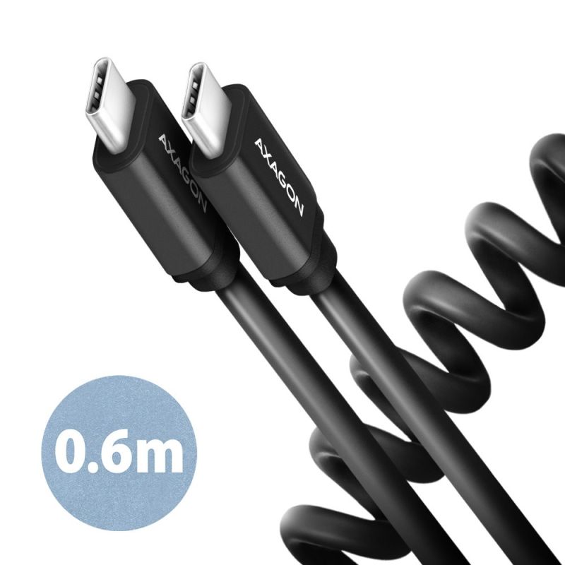 AXAGON BUCM-CM10TB, TWISTER kábel USB-C USB-C, 0.6 m, USB 2.0, PD 60W 3A, ALU, tpe, čierny BUCM-CM10TB