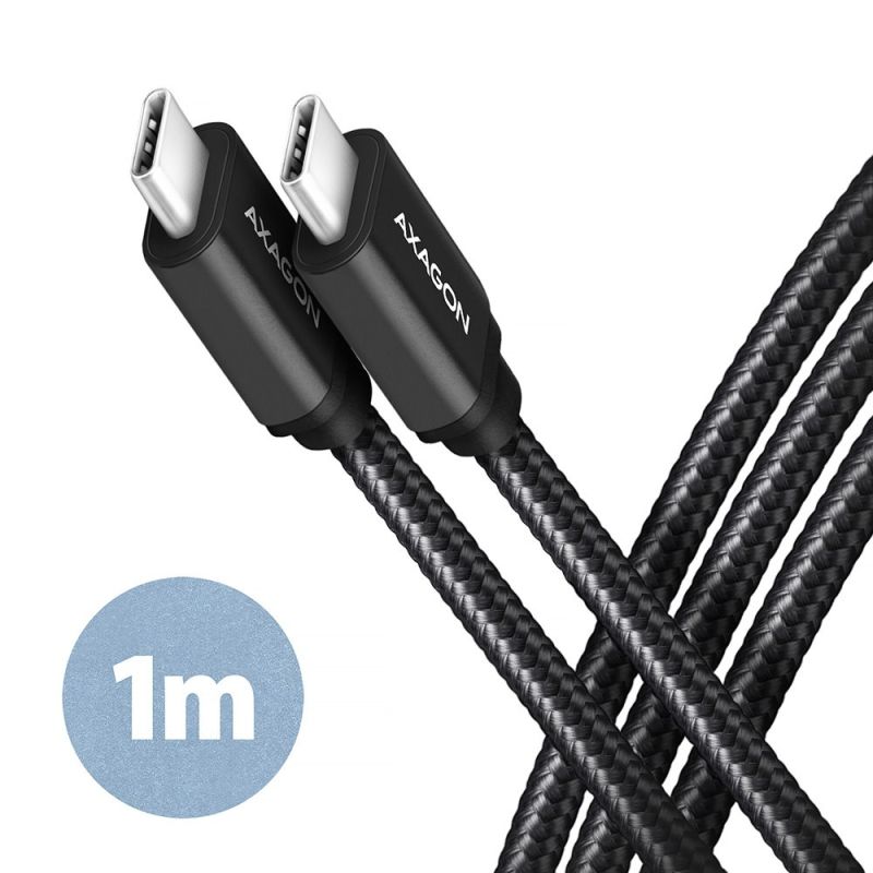 AXAGON BUCM3-CM10AB, SPEED kábel USB-C USB-C, 1 m, USB 3.2 Gen 1, PD 60W 3A, ALU, opletenie, čierny BUCM3-CM10AB