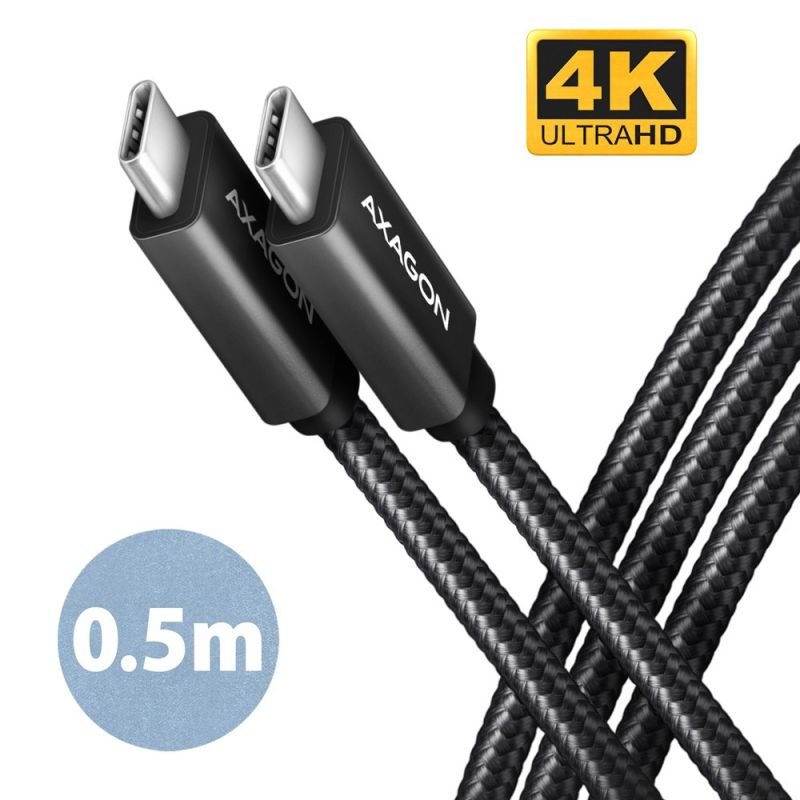 AXAGON BUCM32-CM05AB, SPEED+ kábel USB-C USB-C, 0.5m, USB 20Gbps, PD 100W 5A, 4K HD, ALU, opletenie, čierny BUCM32-CM05AB