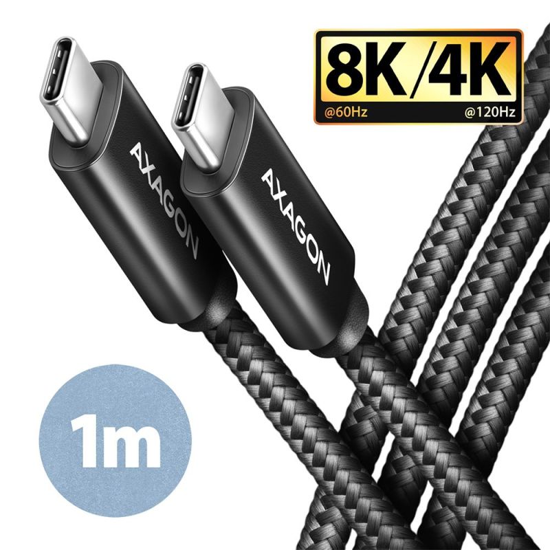 AXAGON BUCM432-CM10AB, NewGEN+ kábel USB-C USB-C, 1m, USB4 Gen 3×2, PD 100W 5A, 8K HD, ALU, opletenie, čierny BUCM432-CM10AB
