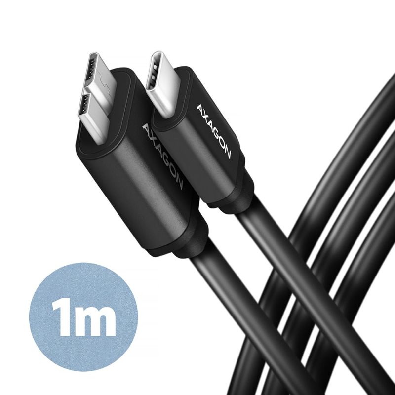 AXAGON BUMM3-CM10AB, SPEED kábel Micro-B USB USB-C, 1 m, USB 3.2 Gen 1, 3A, ALU, tpe, čierny BUMM3-CM10AB