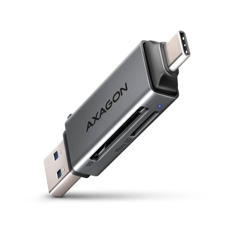 AXAGON CRE-DAC, USB-C + USB-A, 5 Gbs - MINI čítačka kariet, 2 sloty & lun SDmicroSD, podpora UHS-I CRE-DAC