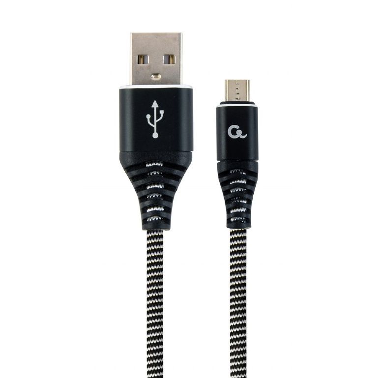 Kábel CABLEXPERT USB 2.0 AM na MicroUSB (AMBM), 1m, opletený, černo-biely, blister, PREMIUM QUALITY CC-USB2B-AMmBM-1M-BW