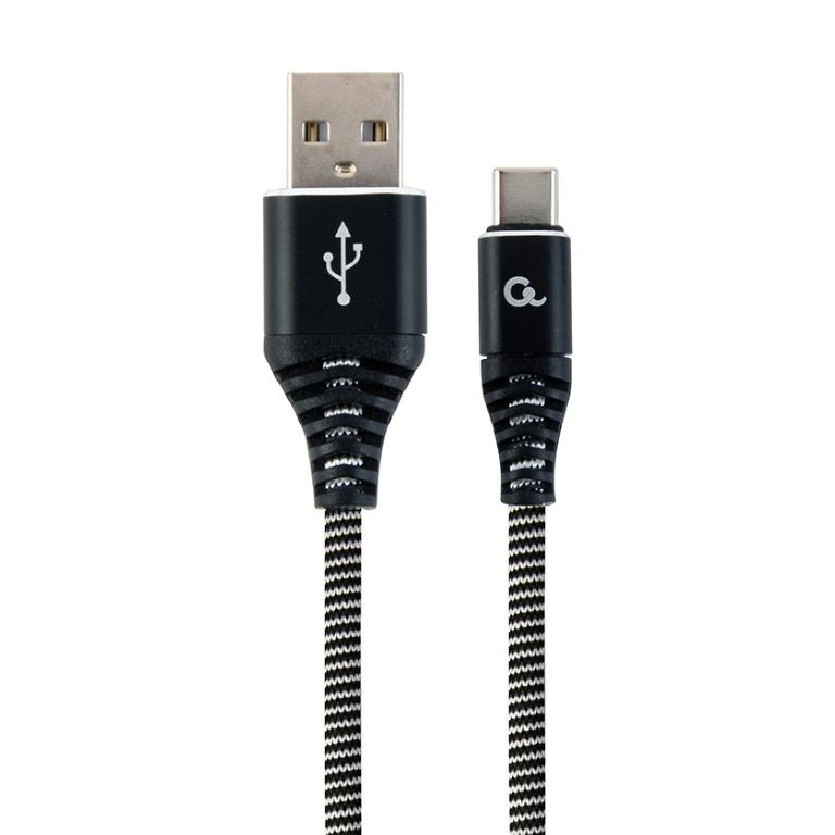 Kábel CABLEXPERT USB 2.0 AM na Type-C kábel (AMCM), 1m, opletený, černo-biely, blister, PREMIUM QUALITY, CC-USB2B-AMCM-1M-BW