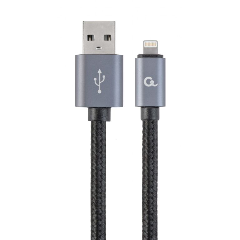 Kábel CABLEXPERT USB 2.0 Lightning (IP5 a vyšší) nabíjací a synchronizačný kábel, opletený, 1,8m, čierny, blister CCB-mUSB2B-AMLM-6