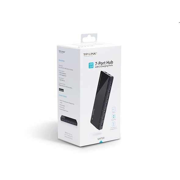 tp-link UH720, USB 3.0, 7 portový Hub, 2x nabíjací port 2.4A Max, desktop prevedenie, napájací adaptér 12V/4.0A