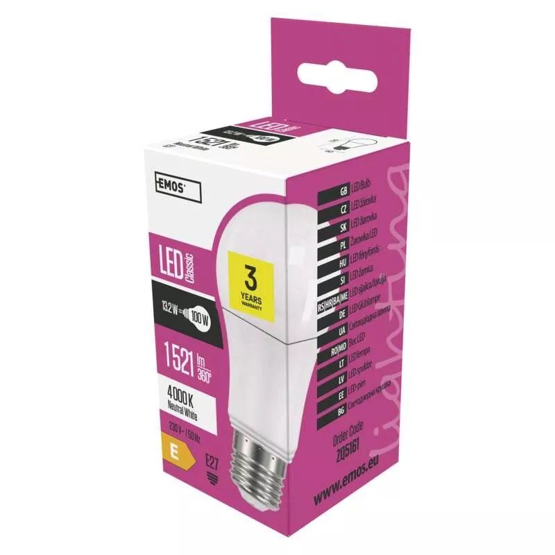 EMOS LED žiarovka Classic A60 13,2W E27 neutrálna biela ZQ5161