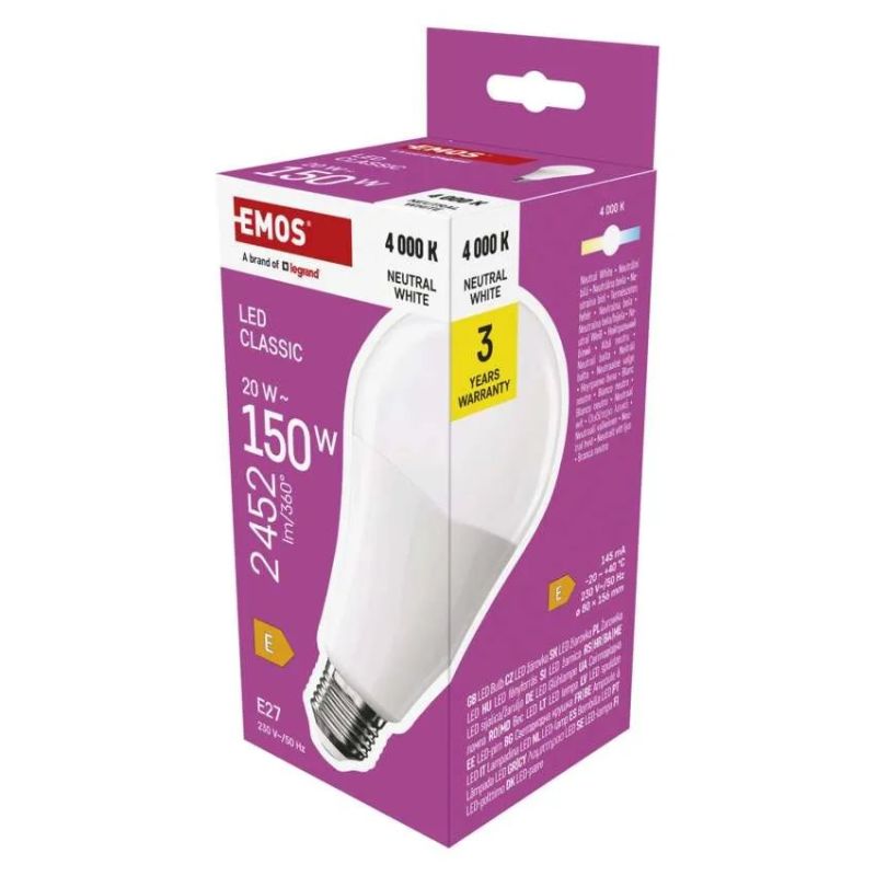 EMOS LED žiarovka Classic A80 E27 20 W (150 W) 2452 lm Neutrálna biela ZQ5E83