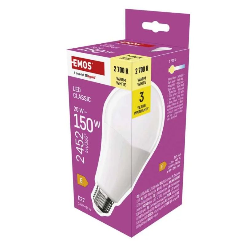 EMOS LED žiarovka Classic A80 E27 20 W (150 W) 2452 lm Teplá biela ZQ5E81
